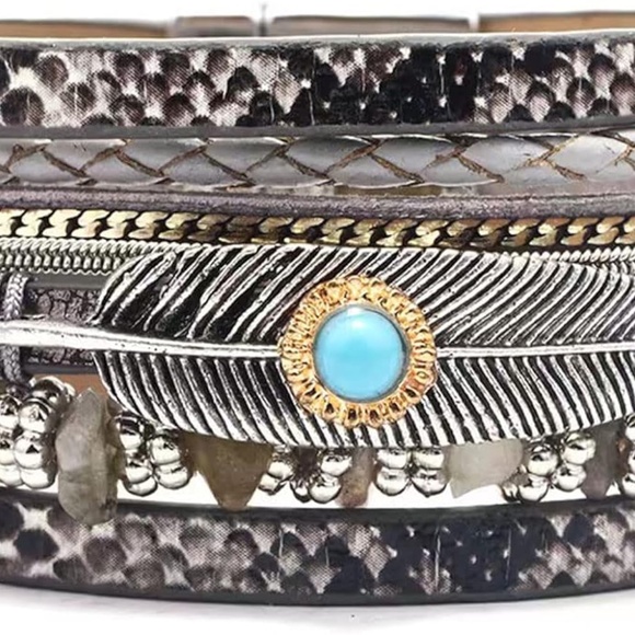 NWOT Feather Leather Wrap Bracelets for Women Braided Boho Multi-Layer Bangle - Picture 2 of 7